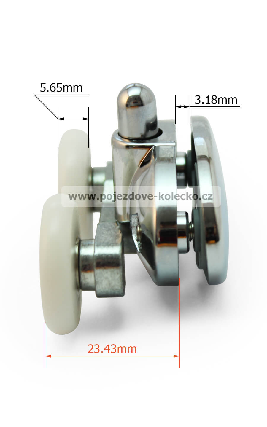Rozměry spodního pojezdového dvoj kolečka A080 ke sprchovému koutu