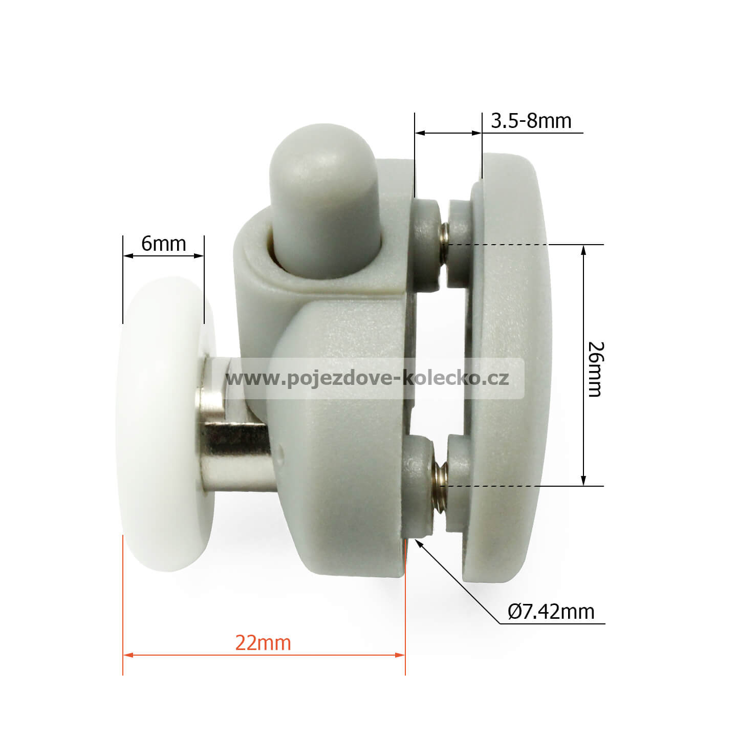 Rozměry spodního pojezdového kolečka M17N ke sprchovému koutu